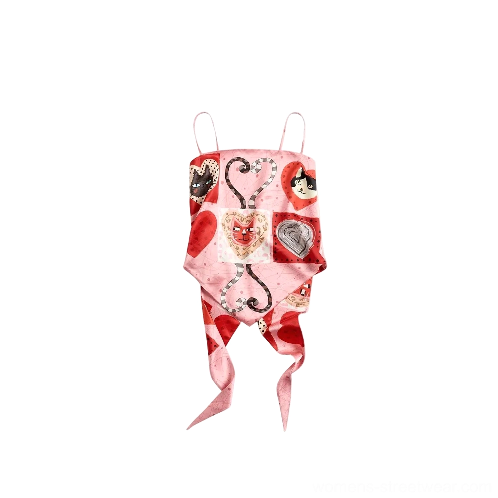 Pink kitten heart patchwork scarf hem cami top main product image