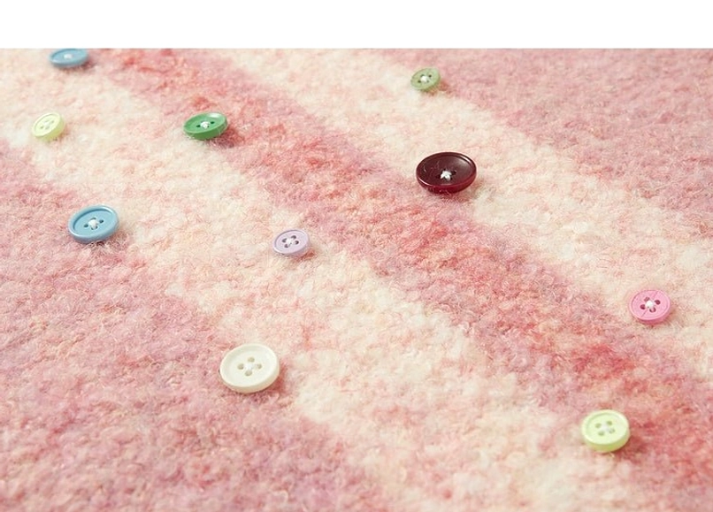 Pink striped fuzzy knit sweater in Korean-inspired sweet streetwear aesthetic product view