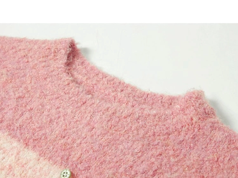 Pink striped fuzzy knit sweater relaxed silhouette for pleated skirts denim and layered outfits