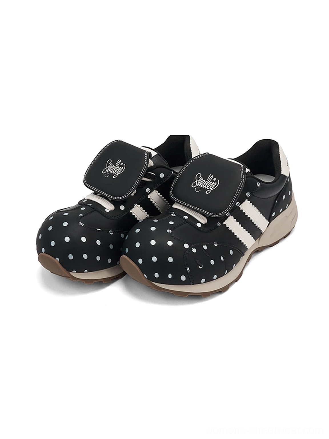 Playful polka dot casual sneakers with platform sole and expressive streetwear styling details