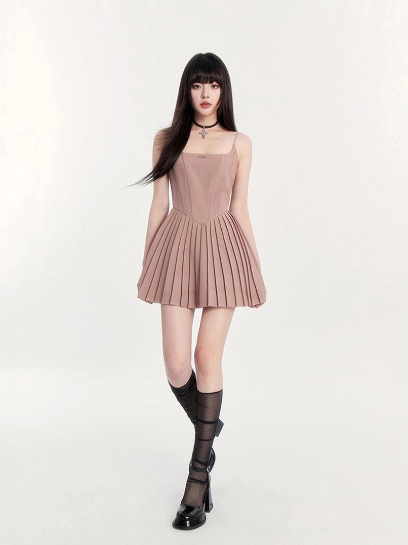 Pleated cami mini dress fashion product image for gothic Y2K Korean-inspired streetwear outfits