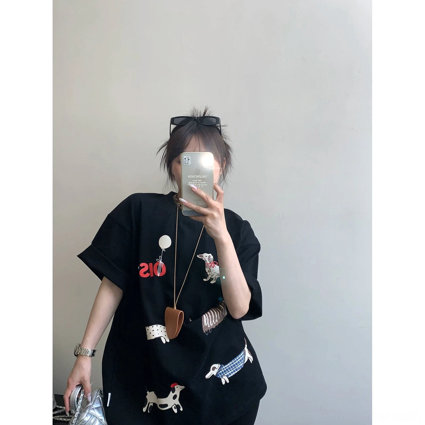 Black Puppy Parade oversized dachshund graphic T-shirt with puppy print and relaxed silhouette