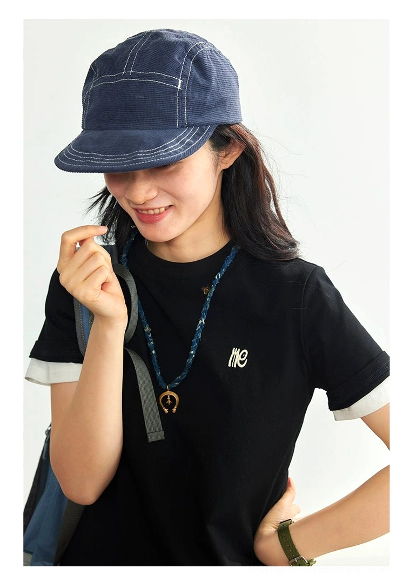 Pure black minimalist embroidered logo crew neck t-shirt seam finishing neatness construction