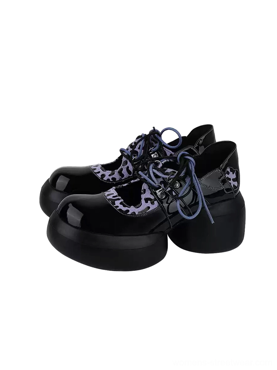 Black purple leopard patent lace-up platform Oxford shoes full product view