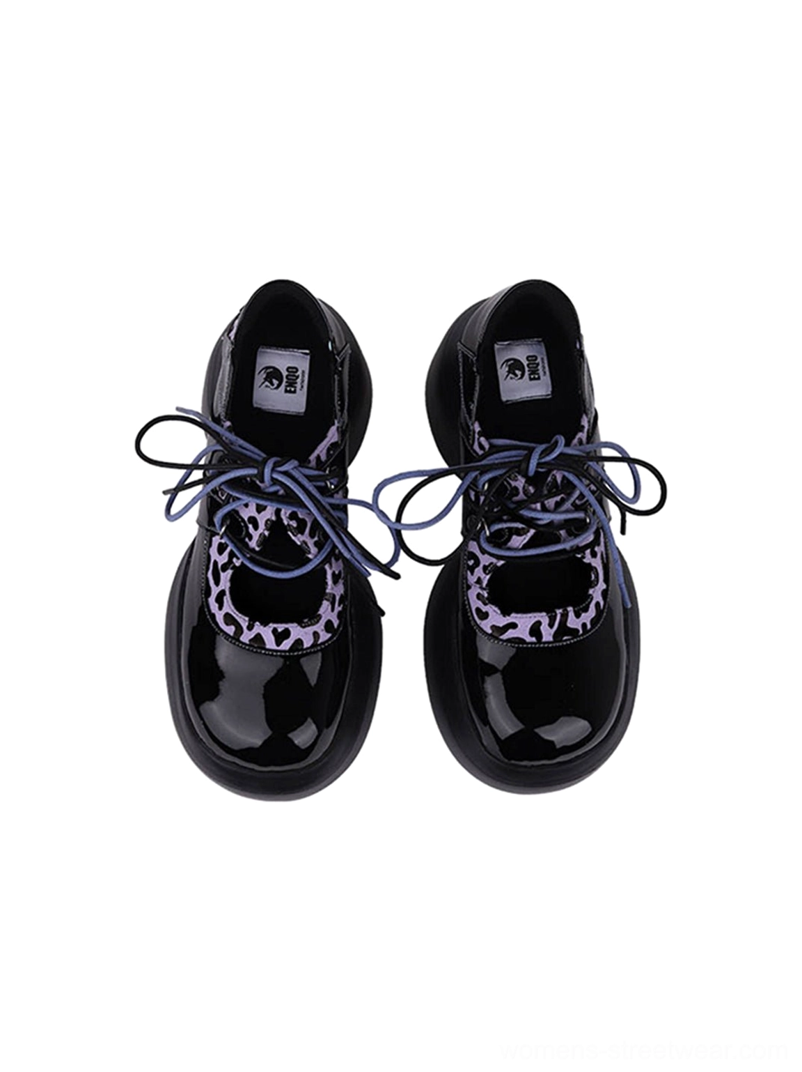 Glossy black purple leopard chunky platform Oxford shoes alternative streetwear product detail
