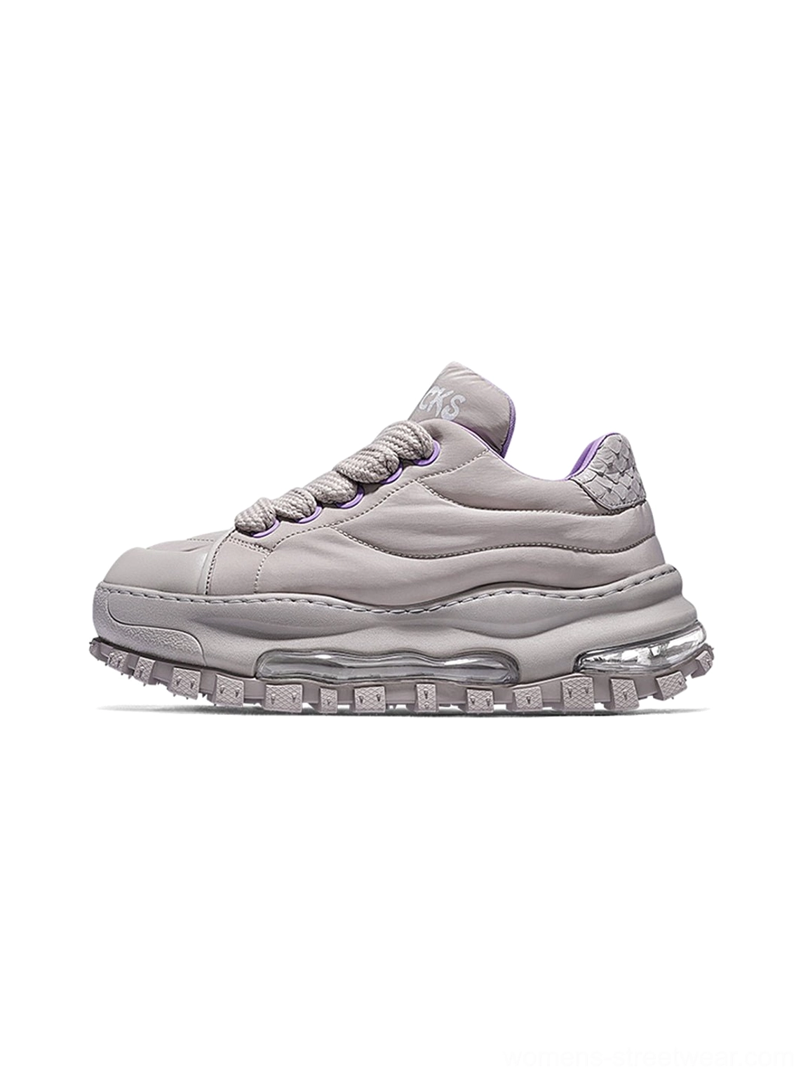 Beige quilted leather ripple sole trail runner sneakers for neutral unisex streetwear outfits