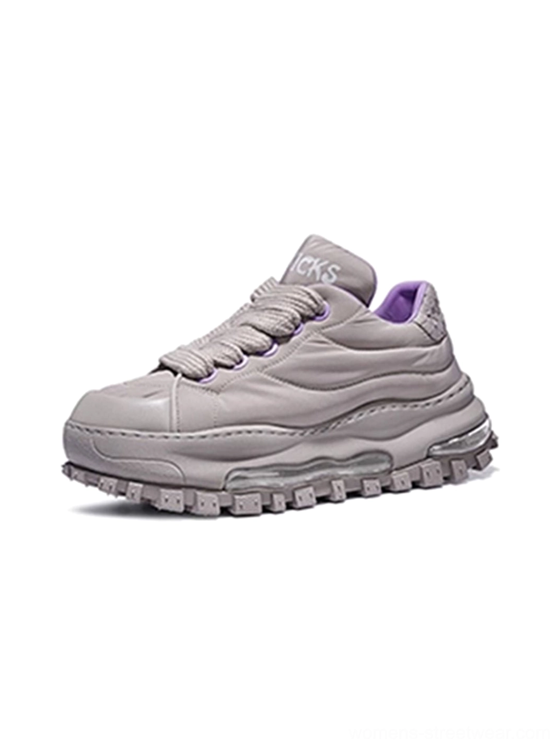 Quilted leather ripple sole trail runner sneakers detailed product view for unisex streetwear styling