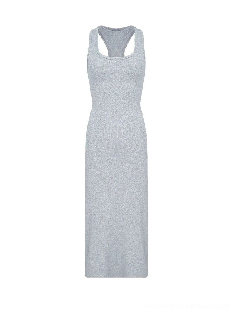 Racerback ribbed open back maxi streetwear dress in neutral colorway product image
