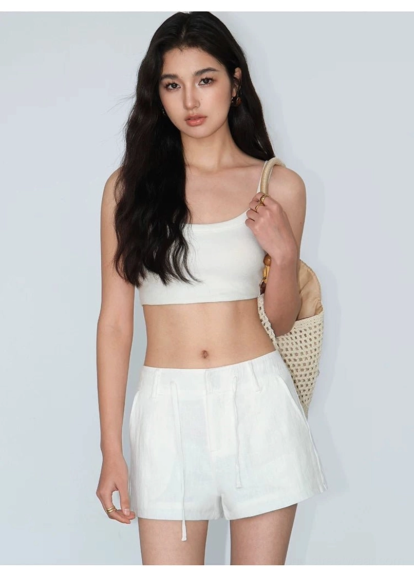 Ramie linen shirt beach cover-up over swimwear coastal casual styling woven tote accessory