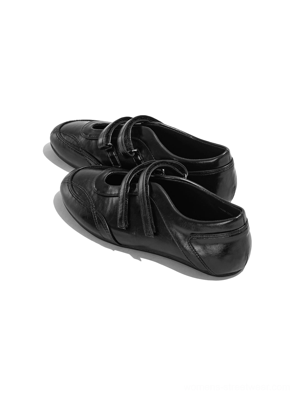 Red flat shoes with crossed hook-and-loop style straps for Acubi and Y2K streetwear outfits