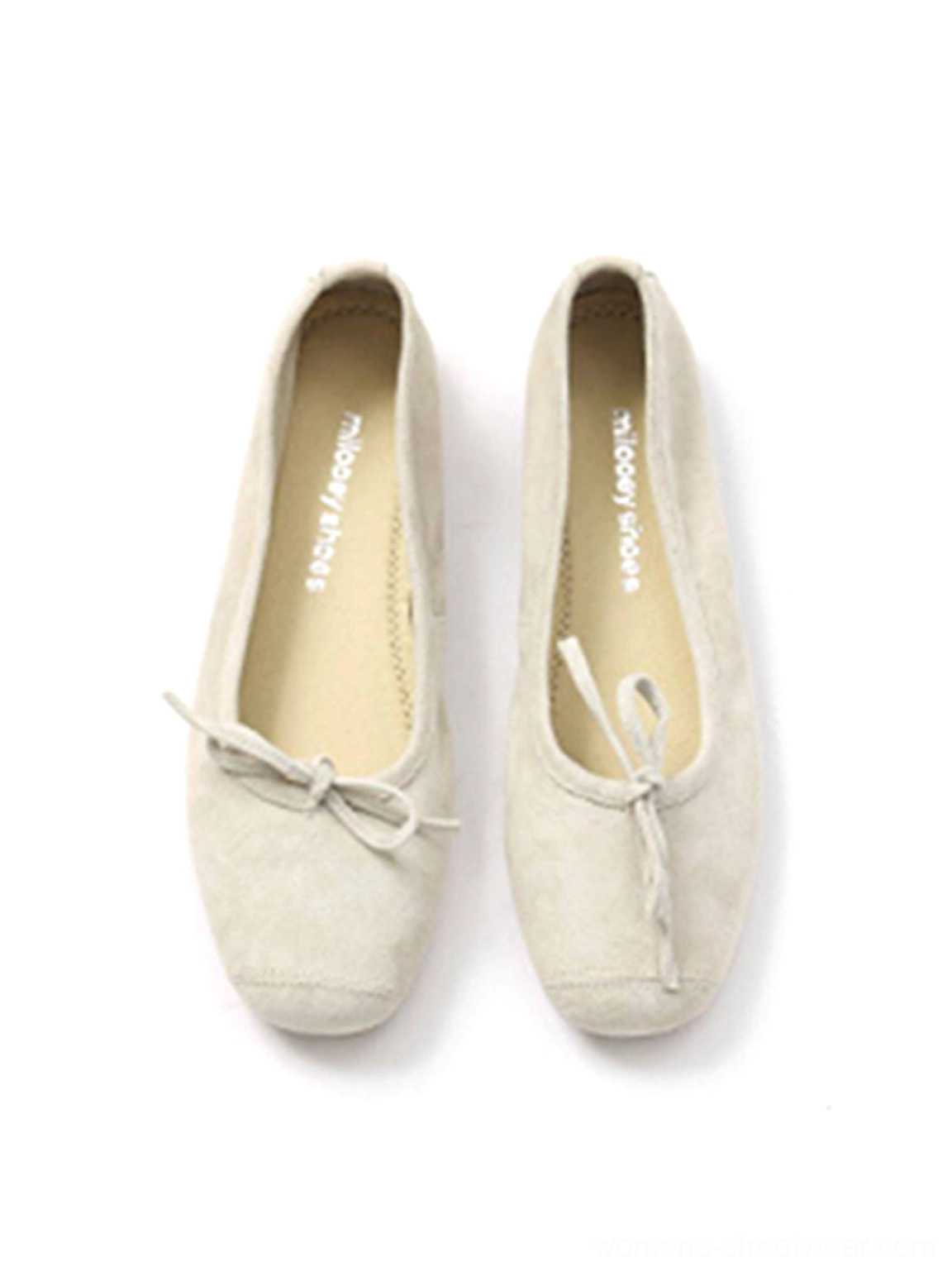 Refined women's square-toe ballet flats with metallic finish, bow ornament, and flat sole