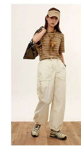 relaxed nylon cargo pants multiple colors lineup navy blue charcoal gray black pink white