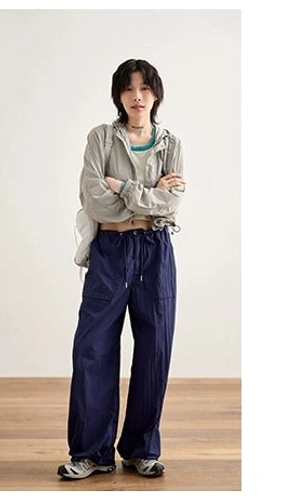 relaxed nylon cargo pants grayish bean green earthy tone streetwear aesthetic