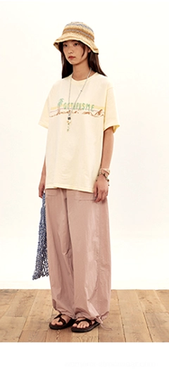 relaxed nylon cargo pants model fit guide size recommendation streetwear proportions