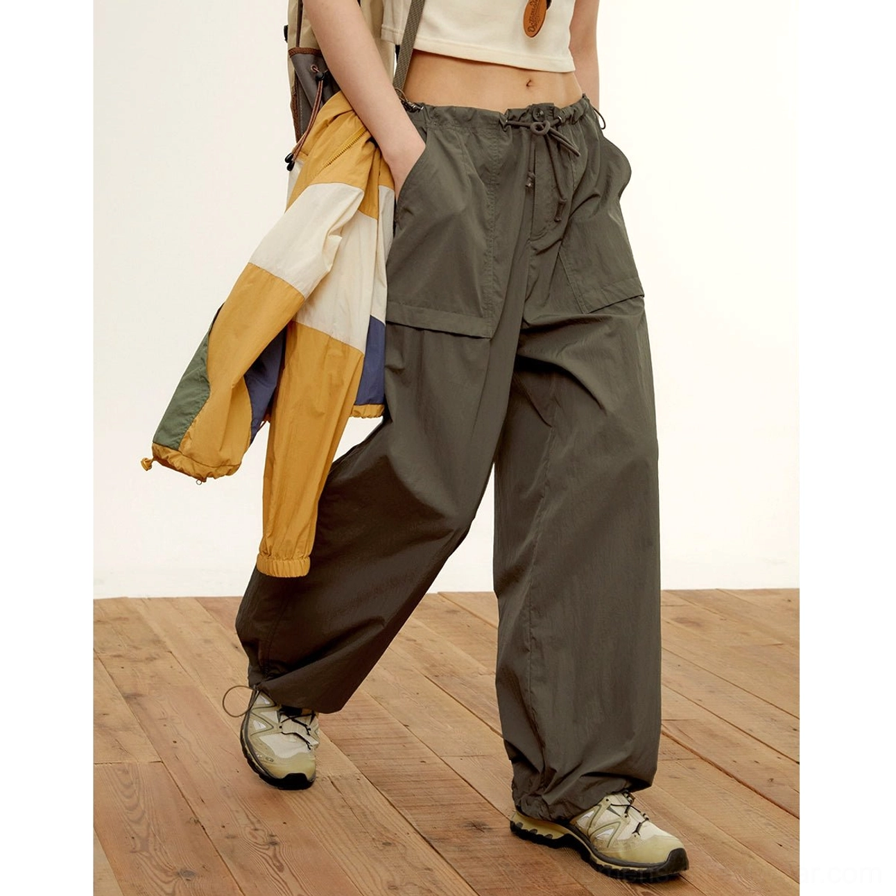 relaxed nylon cargo pants utility styling functional accessories streetwear essentials