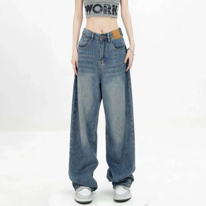 Relaxed fit high-waisted denim jeans for women's streetwear wardrobes, suitable for Seoul-inspired casual outfits and layered styling