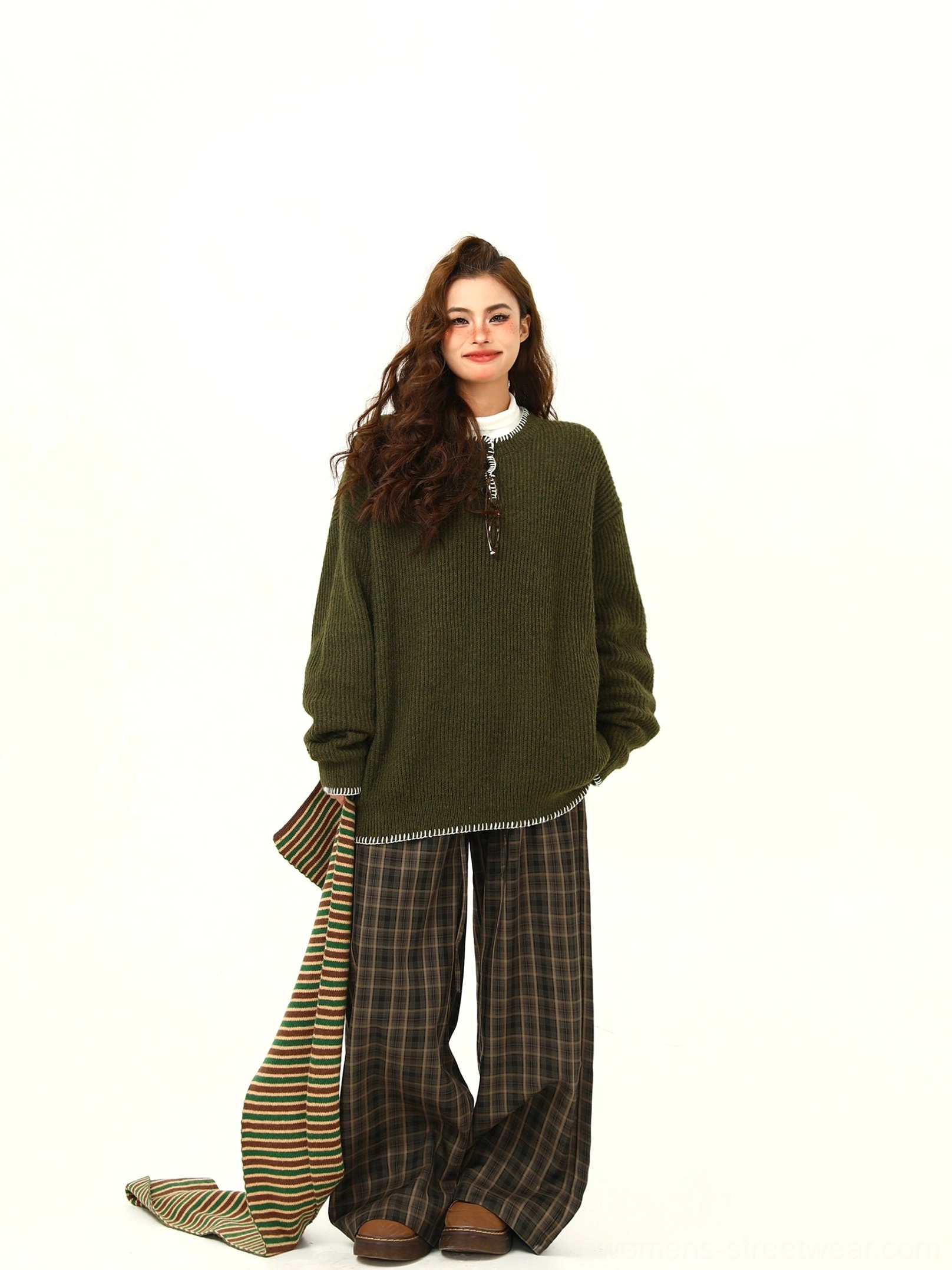 Relaxed oversized Henley knit sweater product image showing ribbed texture and casual layered streetwear design