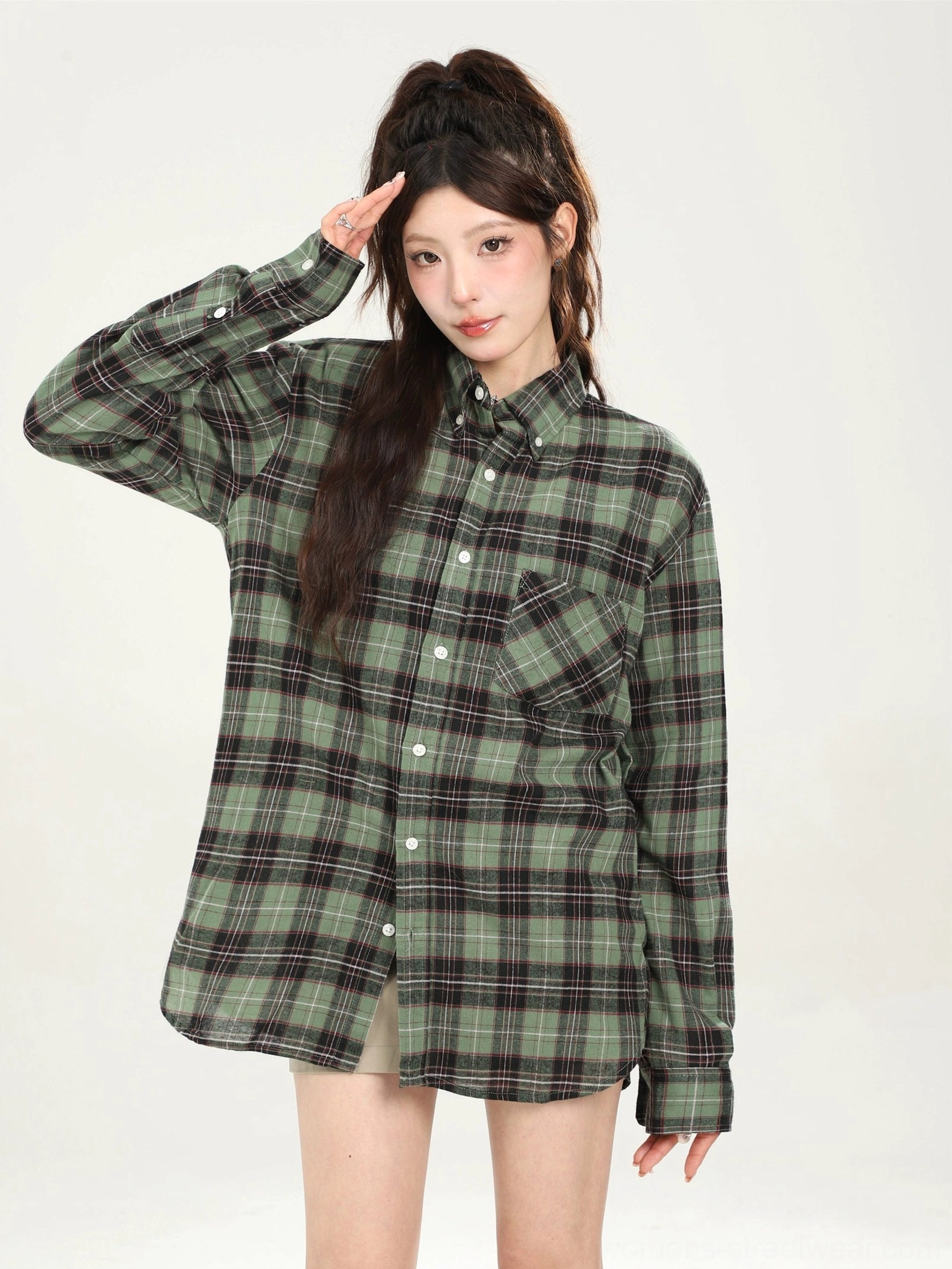 Relaxed oversized plaid shirt for Seoul inspired casual styling product view 25