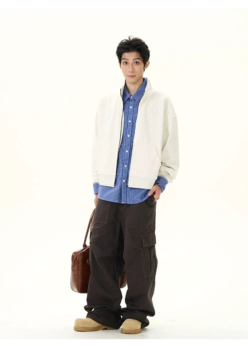 Relaxed wide-leg cargo bottoms with utility pockets for gorpcore Y2K and contemporary Asian fashion