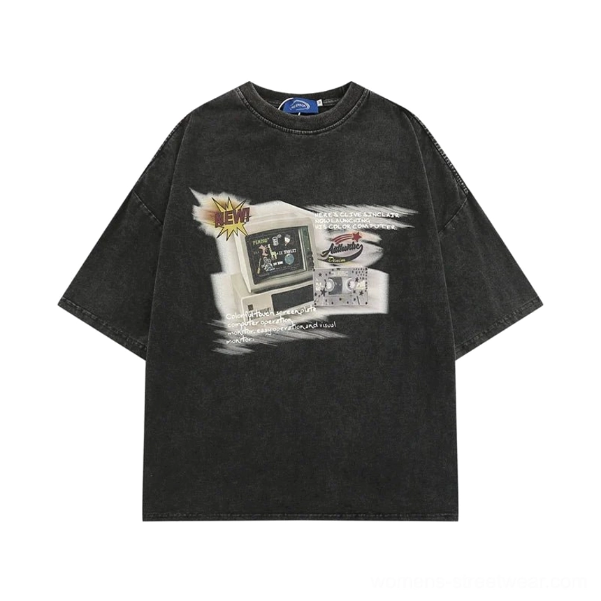Vintage game console inspired oversized graphic T-shirt for women everyday streetwear view