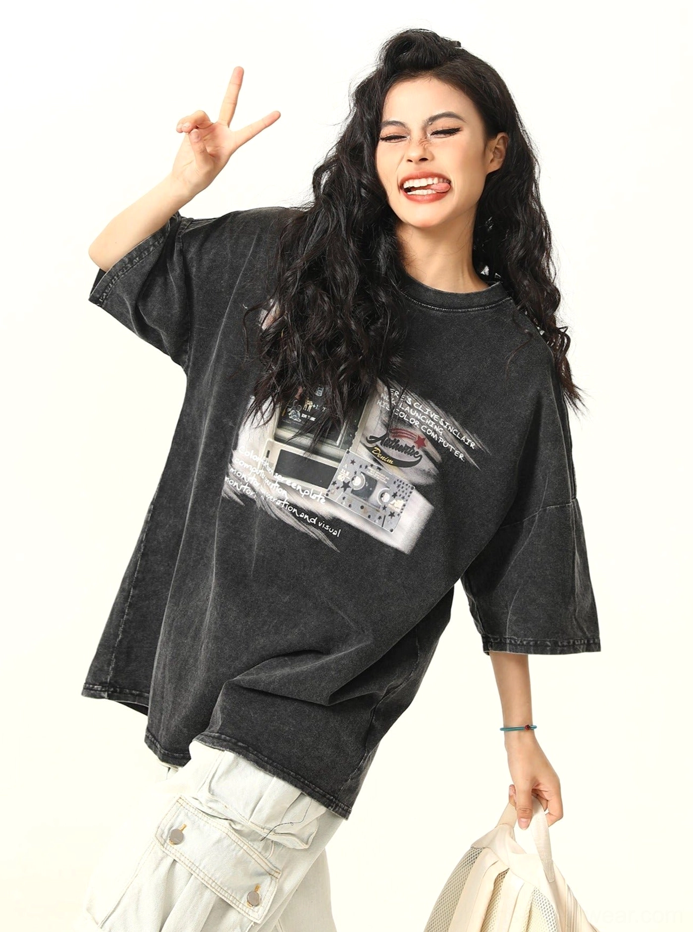 Women’s retro game graphic oversized T-shirt with vintage arcade inspired print product view