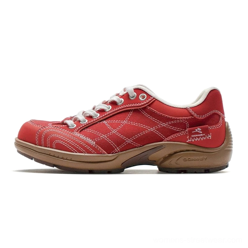 Retro cross-stitch low-top runner sneakers showing stitched textile upper and lace detail