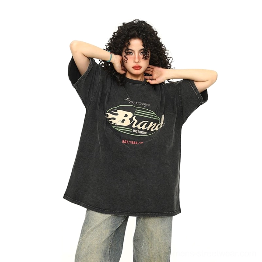Black retro flame washed oversized streetwear T-shirt product color variation