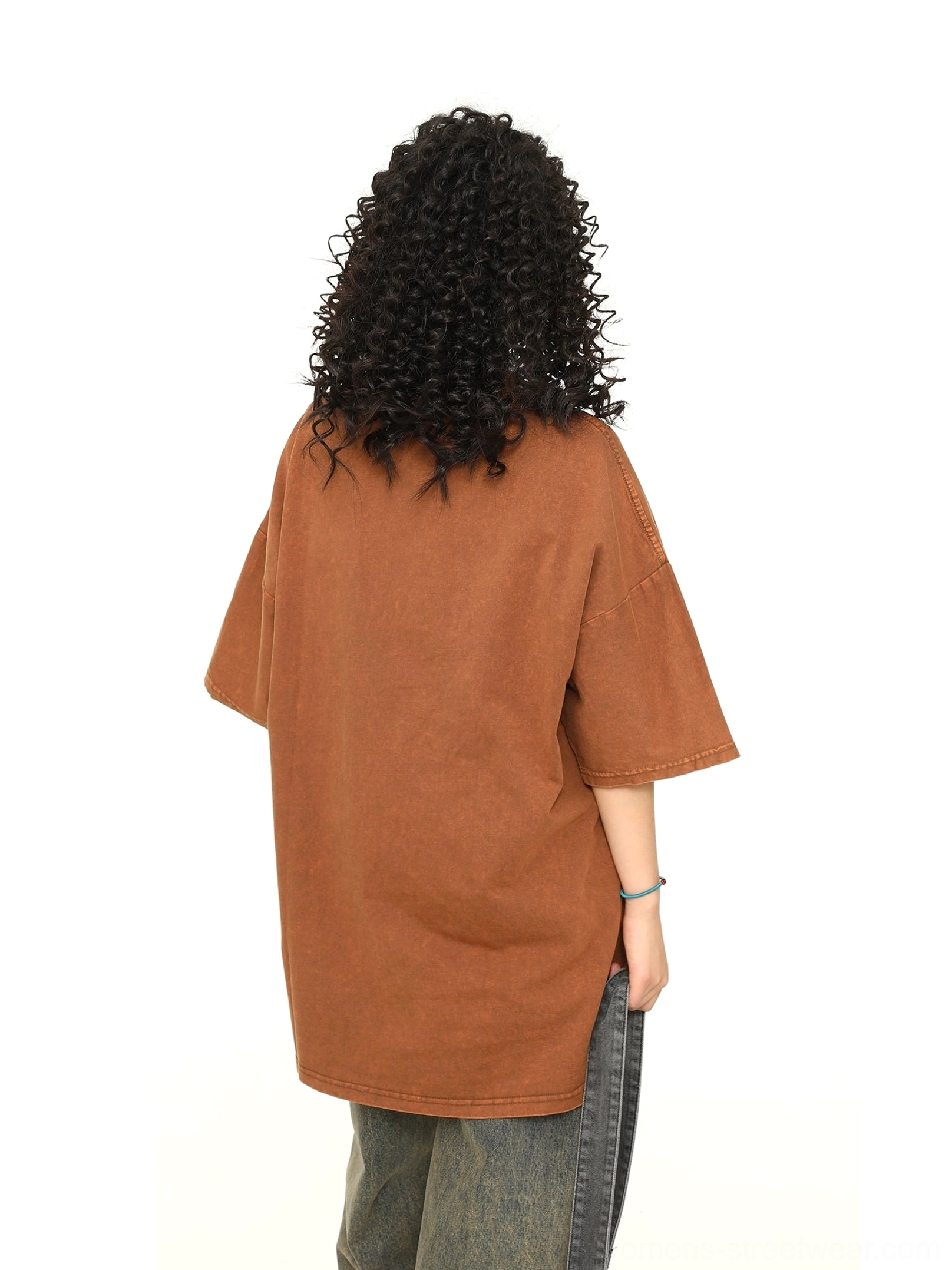 Brown washed oversized streetwear T-shirt back view showing relaxed short-sleeve silhouette