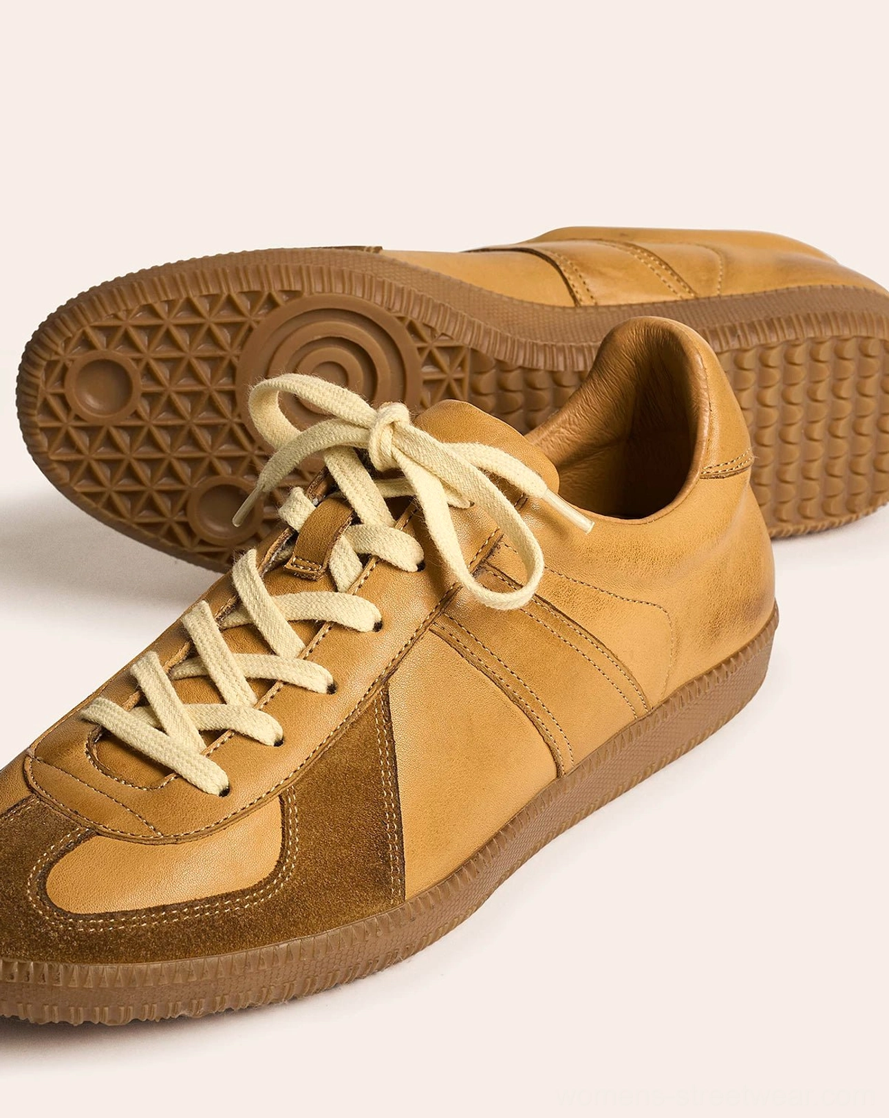 Retro German army leather sneakers with washed leather upper and vintage gum sole product image
