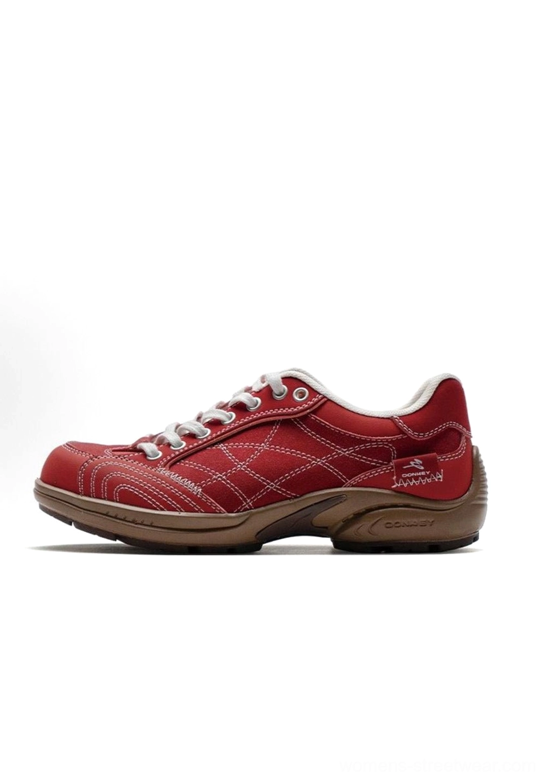 Detailed close-up product photography of retro colorblock German trainer sneaker highlighting stitched grid texture synthetic overlay construction