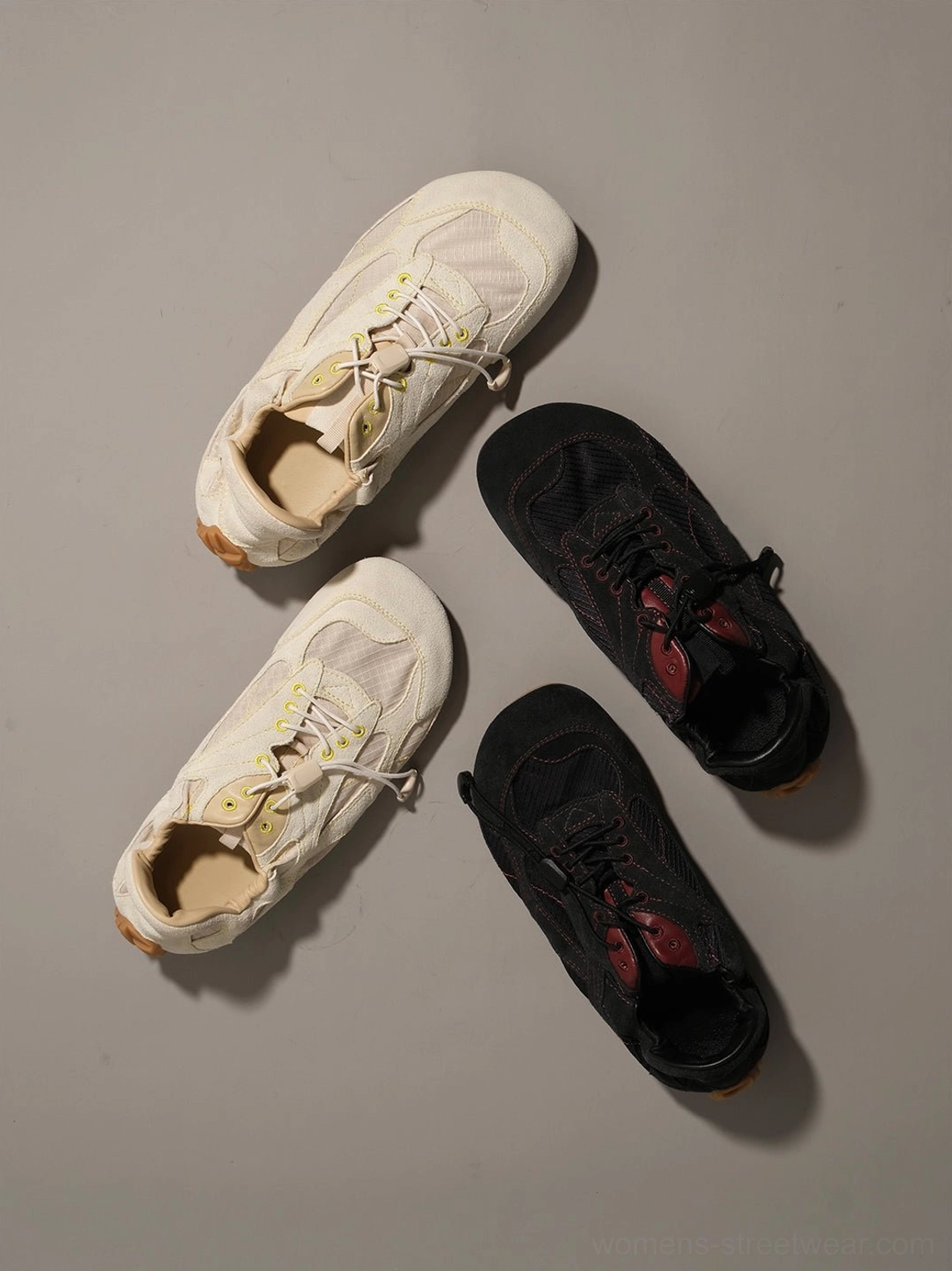 Retro-inspired paneled nubuck trainers with ridged gum heel and casual low-top shape