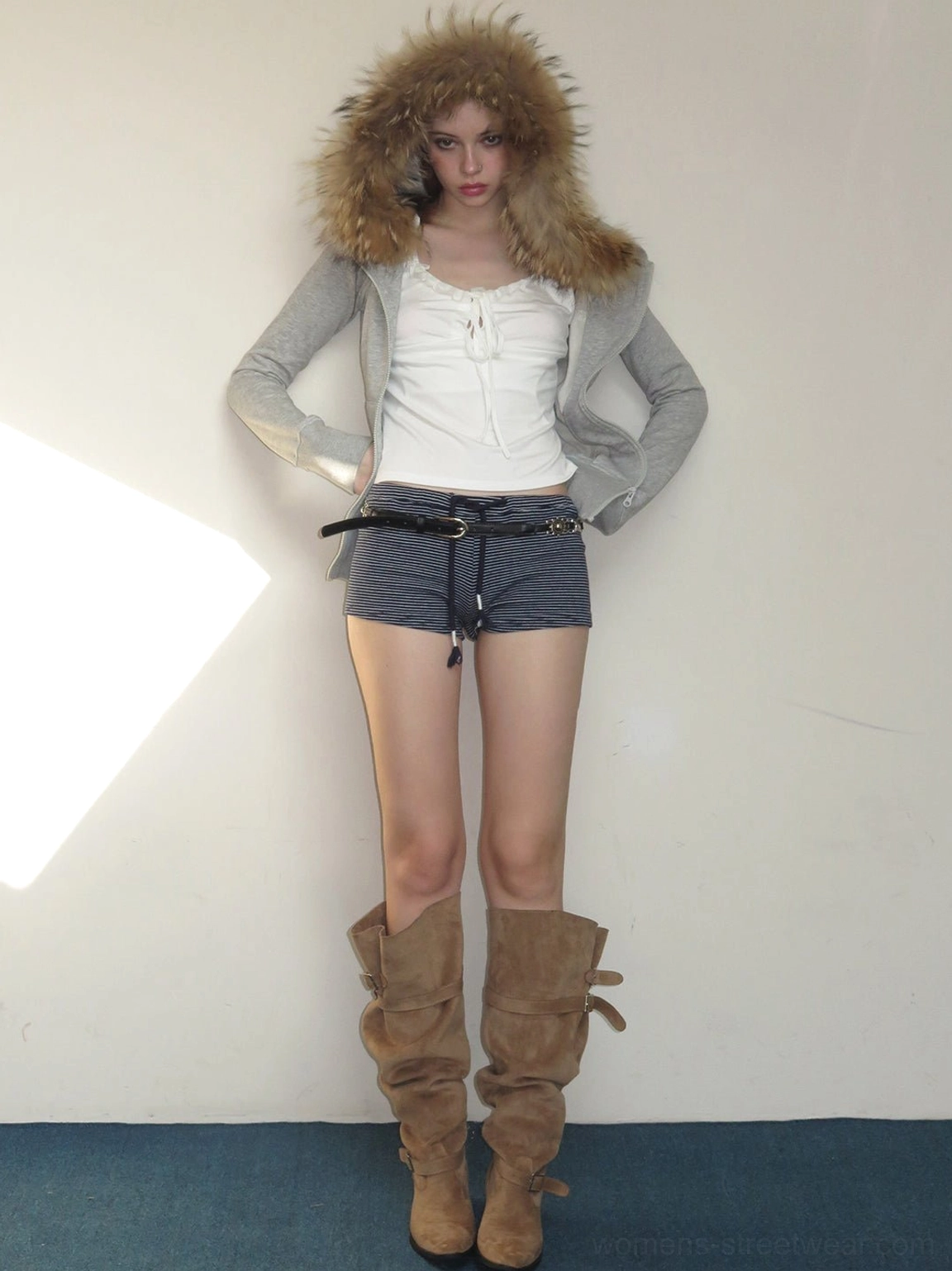 Retro suede slouch riding boots in khaki with buckle straps pointed toe and low block heel product detail