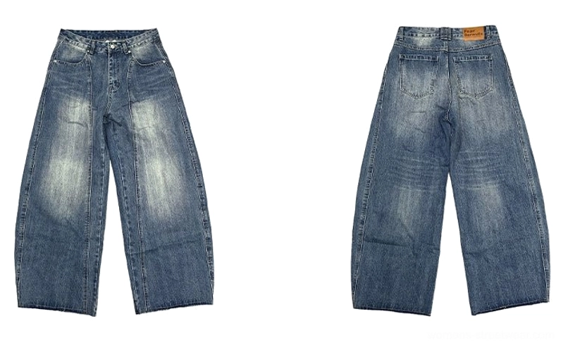 Retro washed blue wide-leg streetwear jeans product image highlighting the relaxed oversized silhouette and vintage denim texture