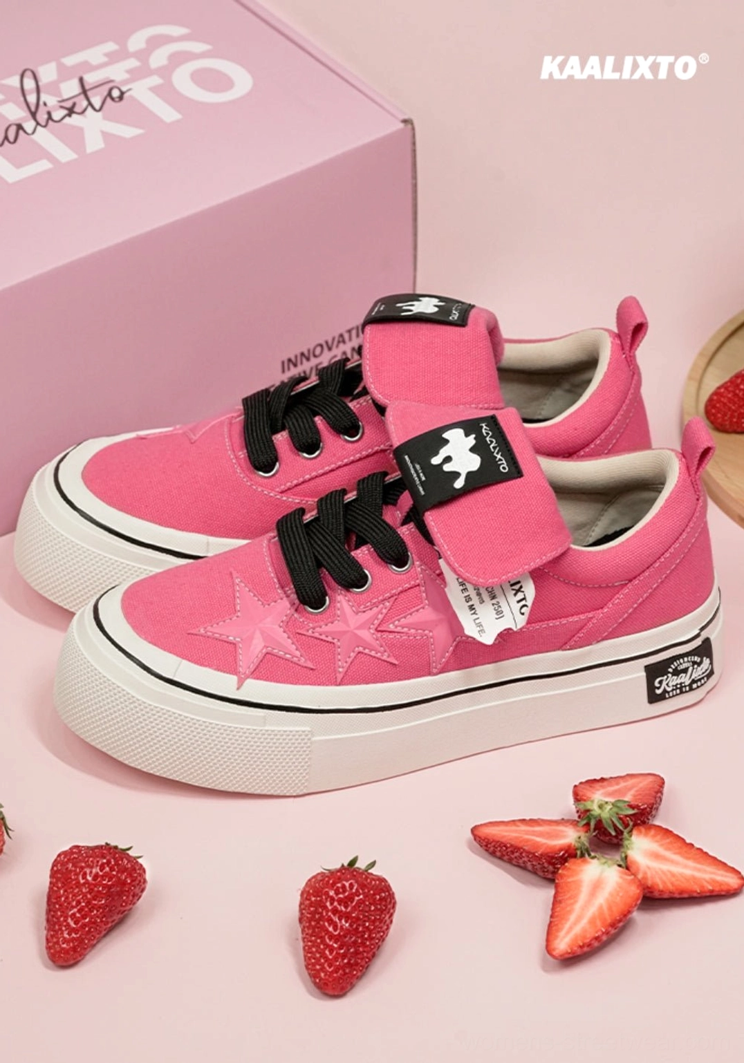Rose pink star panel canvas platform sneaker product image for unisex streetwear styling and everyday casual outfits