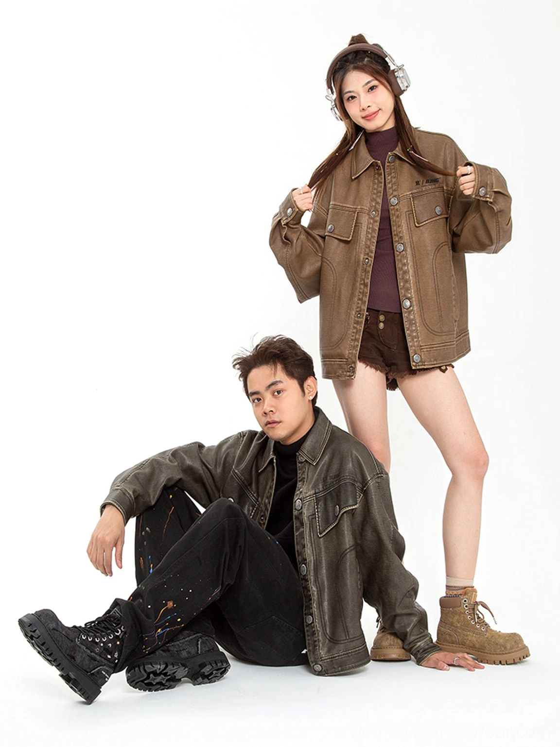 Rugged lace-up platform combat boots with textured distressed upper and industrial streetwear-inspired styling