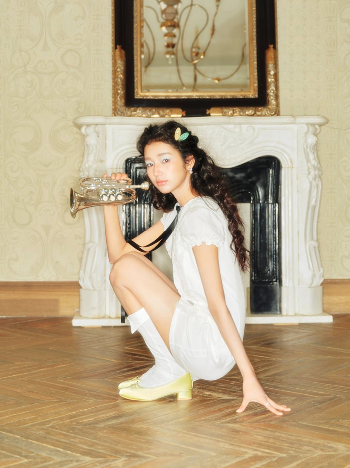 Low block heel satin ballet pumps in pastel colors for coquette and Seoul preppy outfits