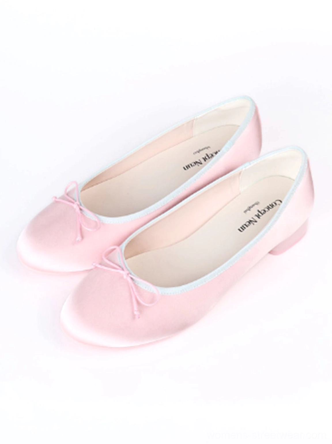 Satin bow low block heel ballet pumps with softly squared toe and low-cut vamp product view