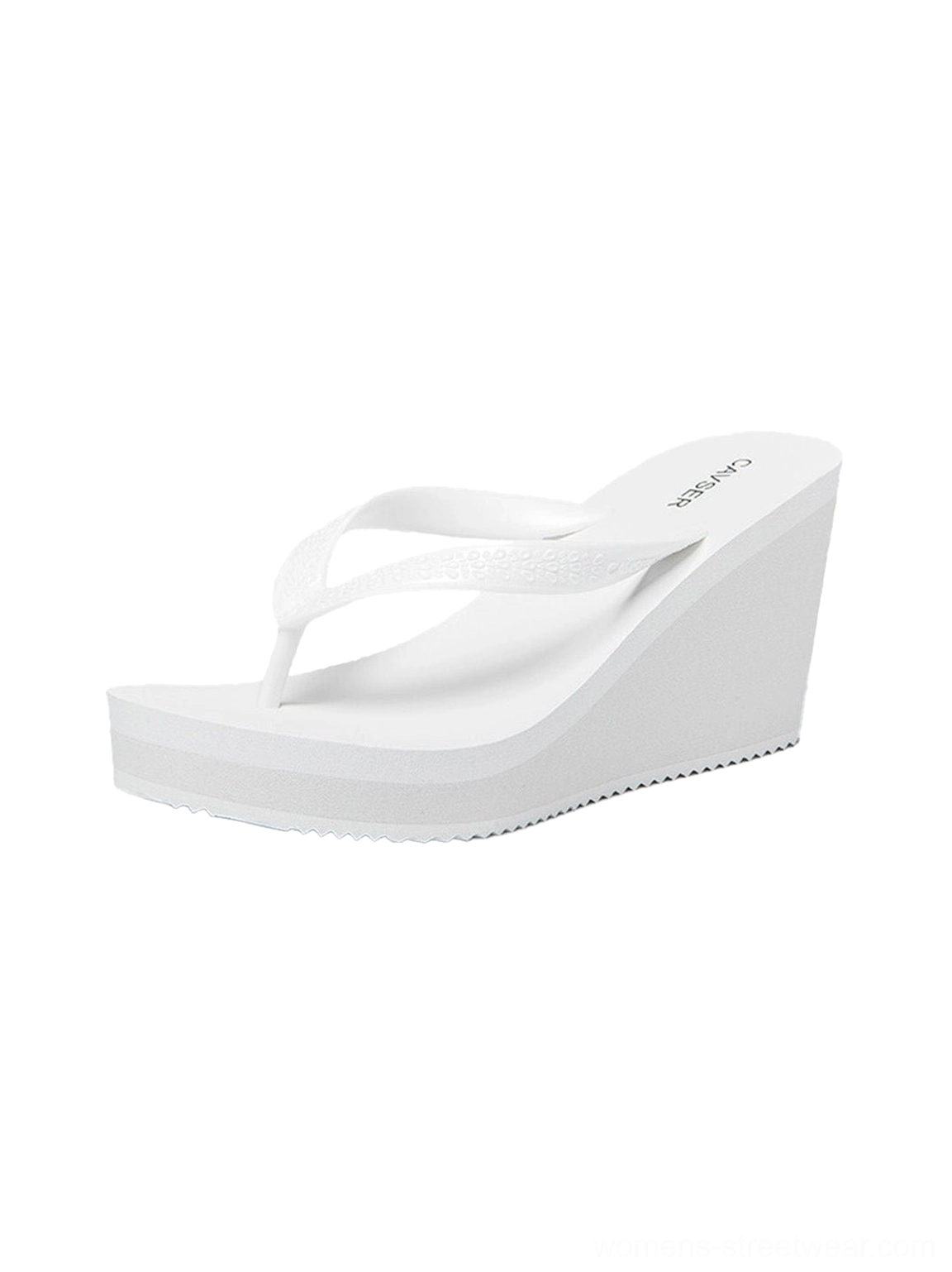 White sculpted platform wedge toe-ring flip-flops with a clean minimalist rubber strap design