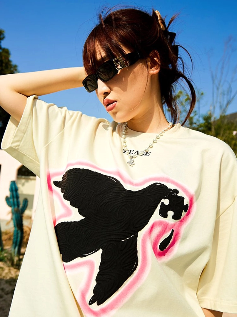 Serene Dove oversized suede foam print T-shirt off white unisex streetwear style product image