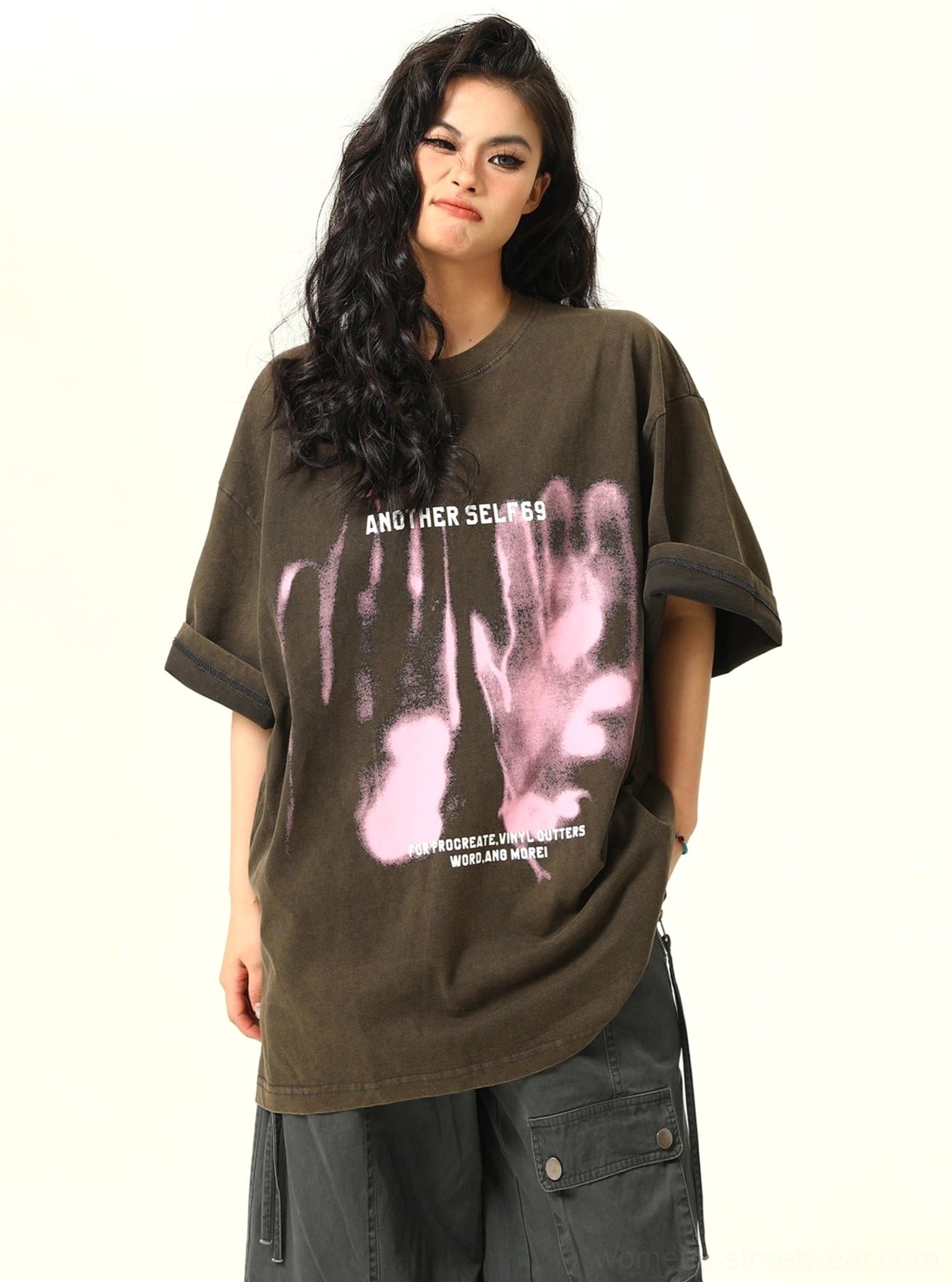 Shadow print selfie graphic oversized streetwear T-shirt in a modern relaxed silhouette with bold front artwork and expressive urban styling