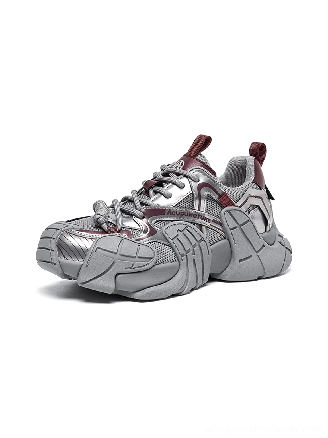 Silver cage panel chunky platform sneakers bold platform outsole streetwear detail
