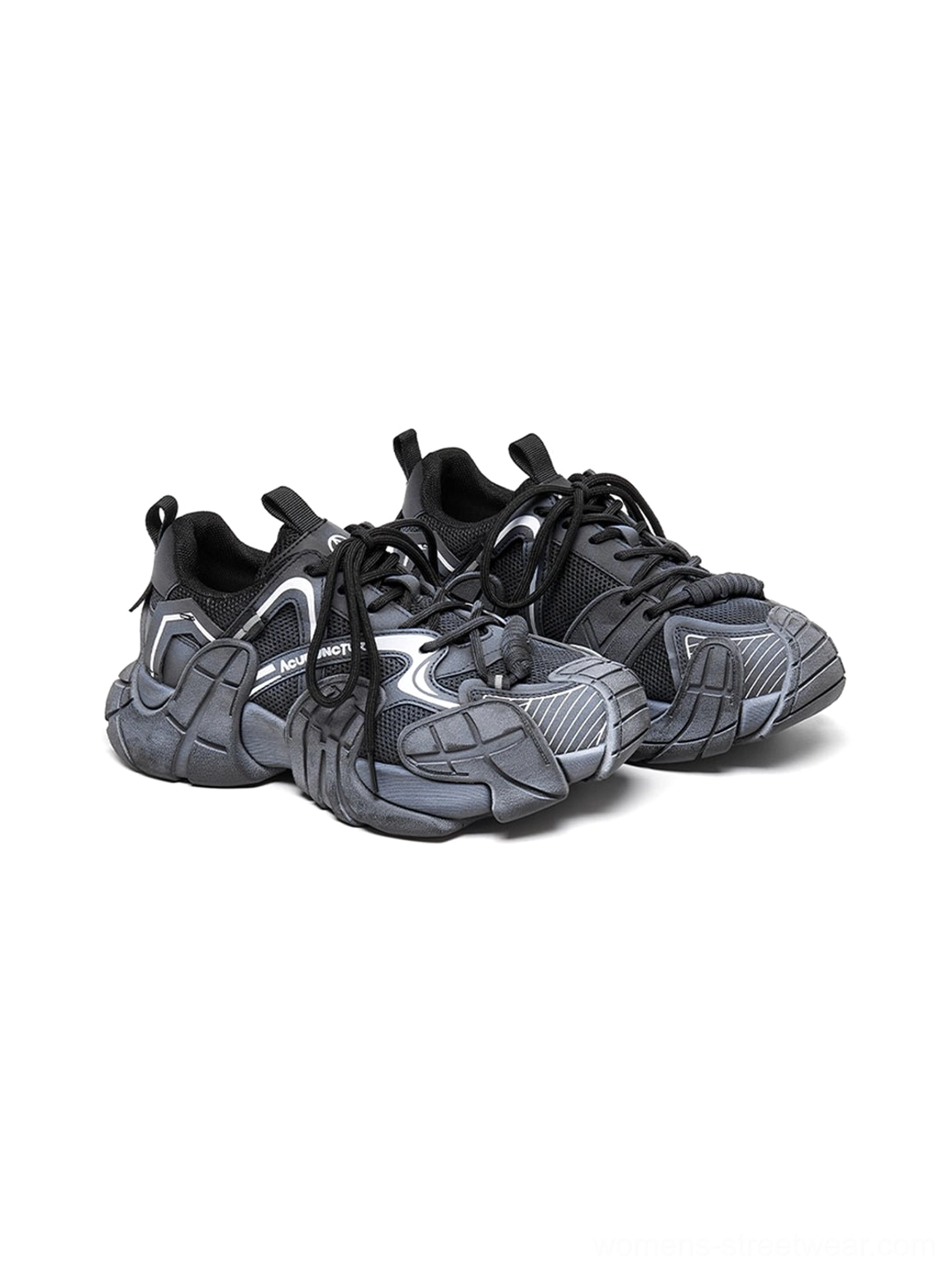 Silver cage panel chunky platform sneakers dimensional molded overlay detail view