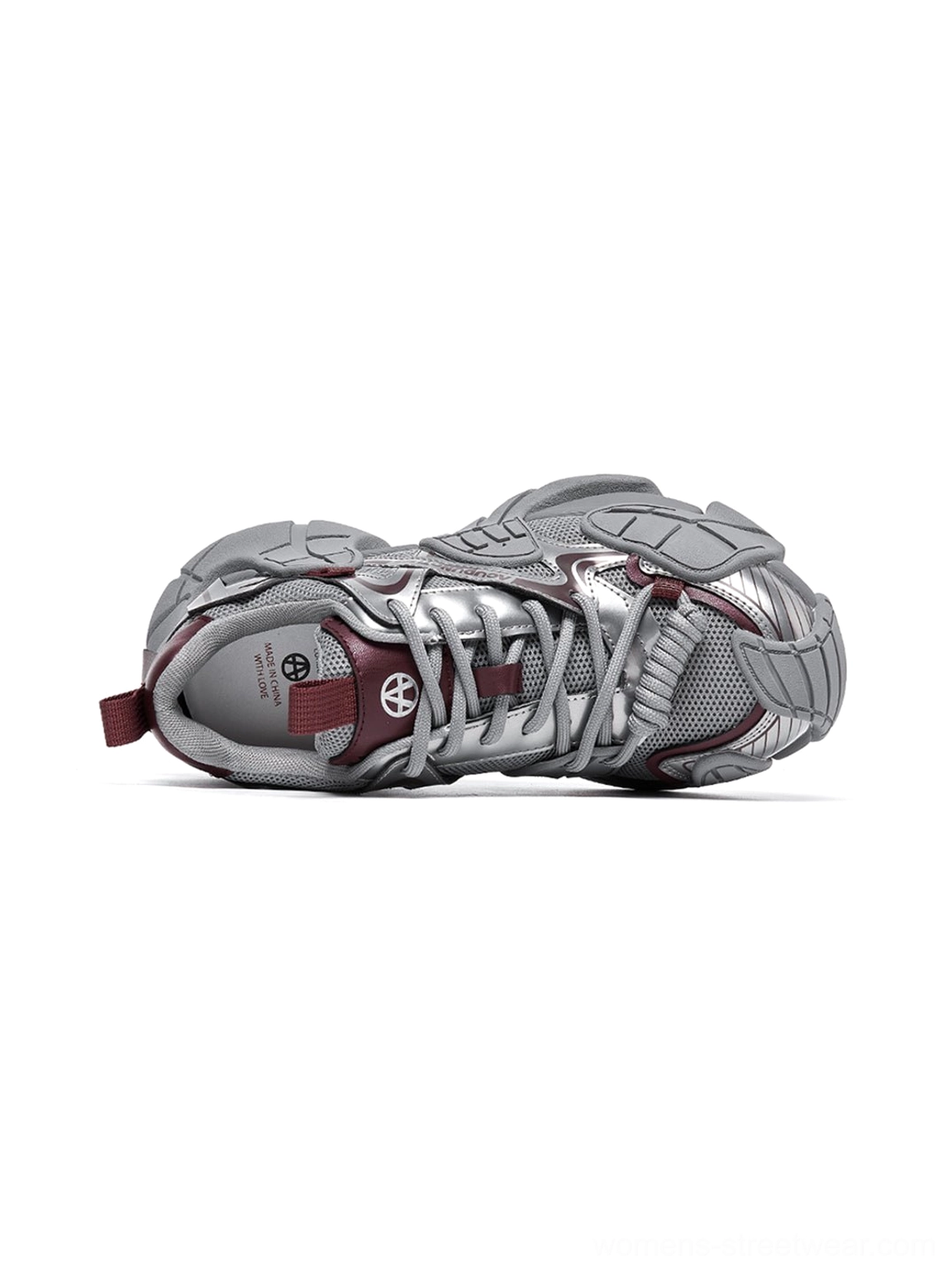 Silver cage panel chunky platform sneakers mesh toe box and lace detail view