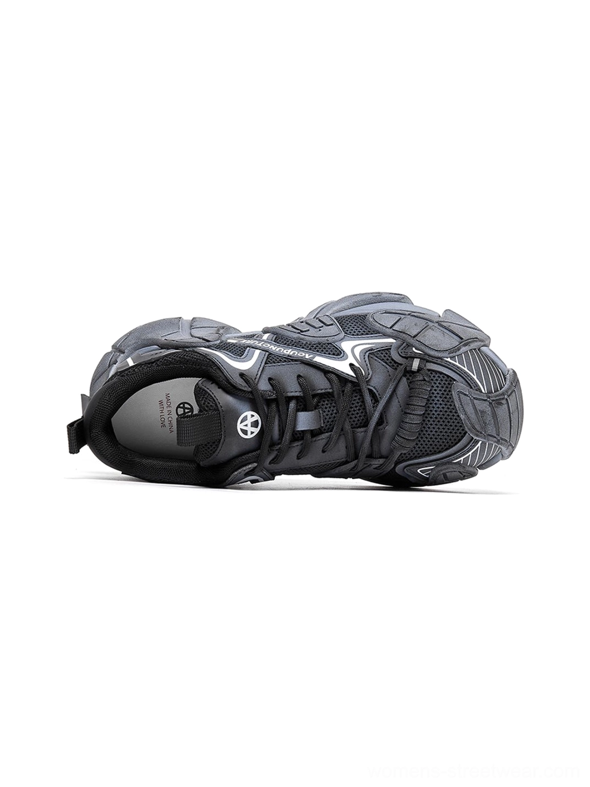 Silver cage panel chunky platform sneakers sculptural outsole and side panel detail
