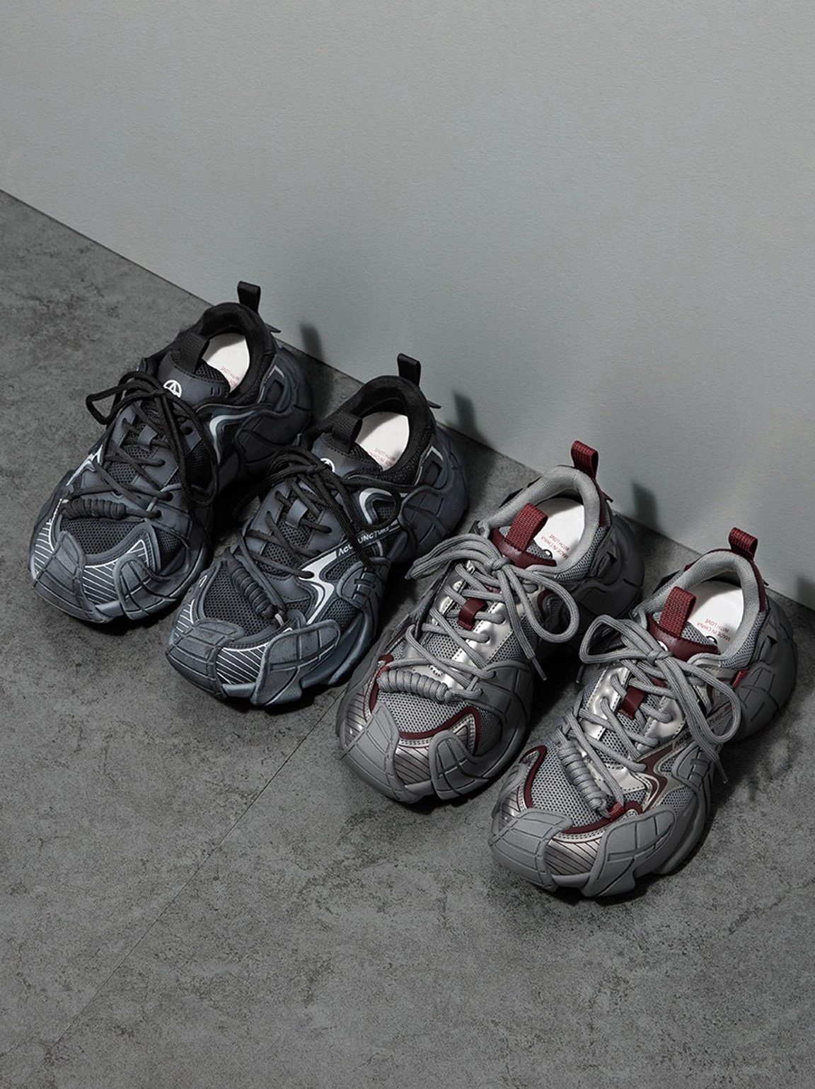 Silver cage panel chunky platform sneakers complete silver and black colorway product view