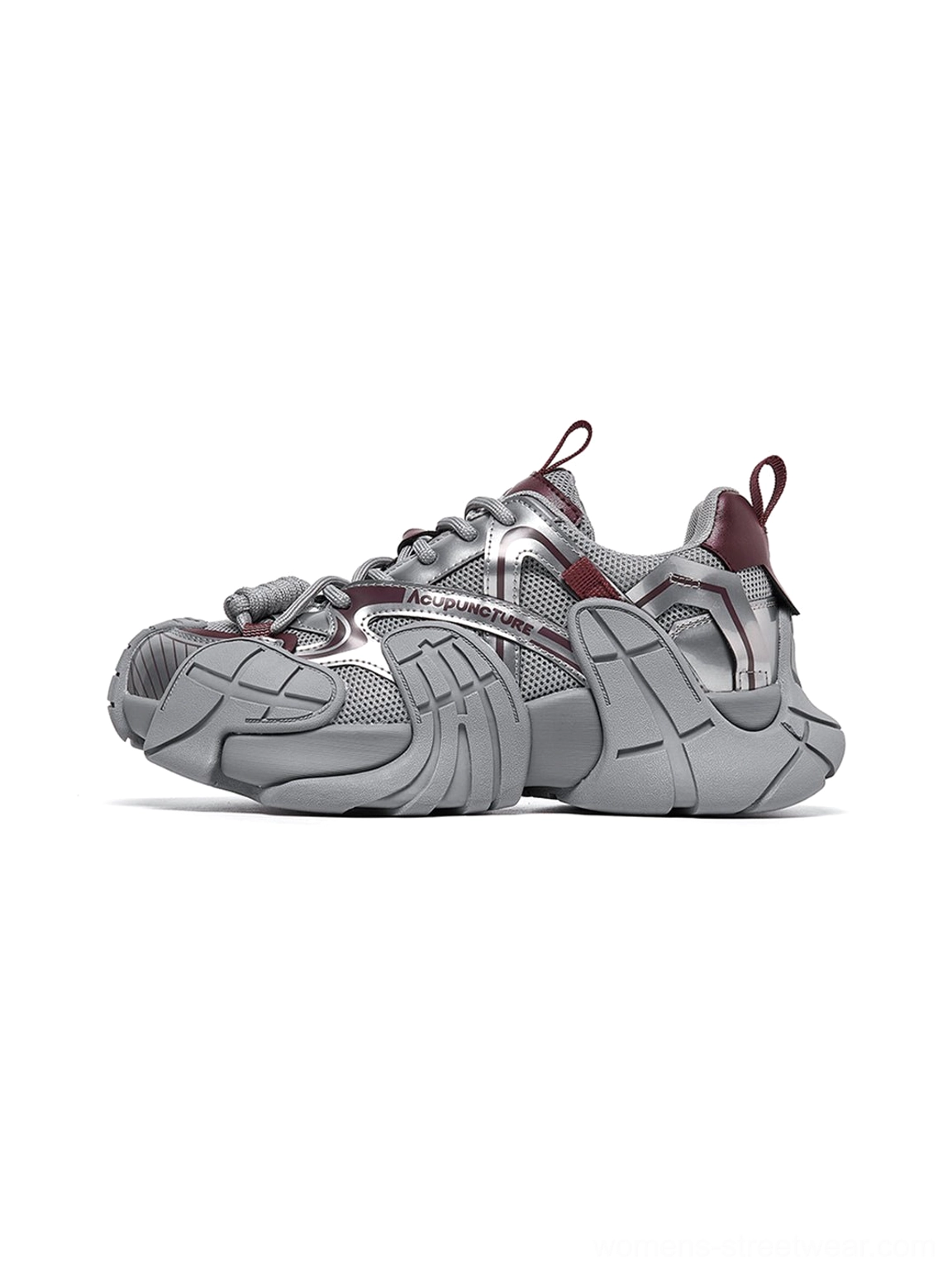 Silver colorway cage panel chunky platform sneakers with metallic synthetic and mesh upper