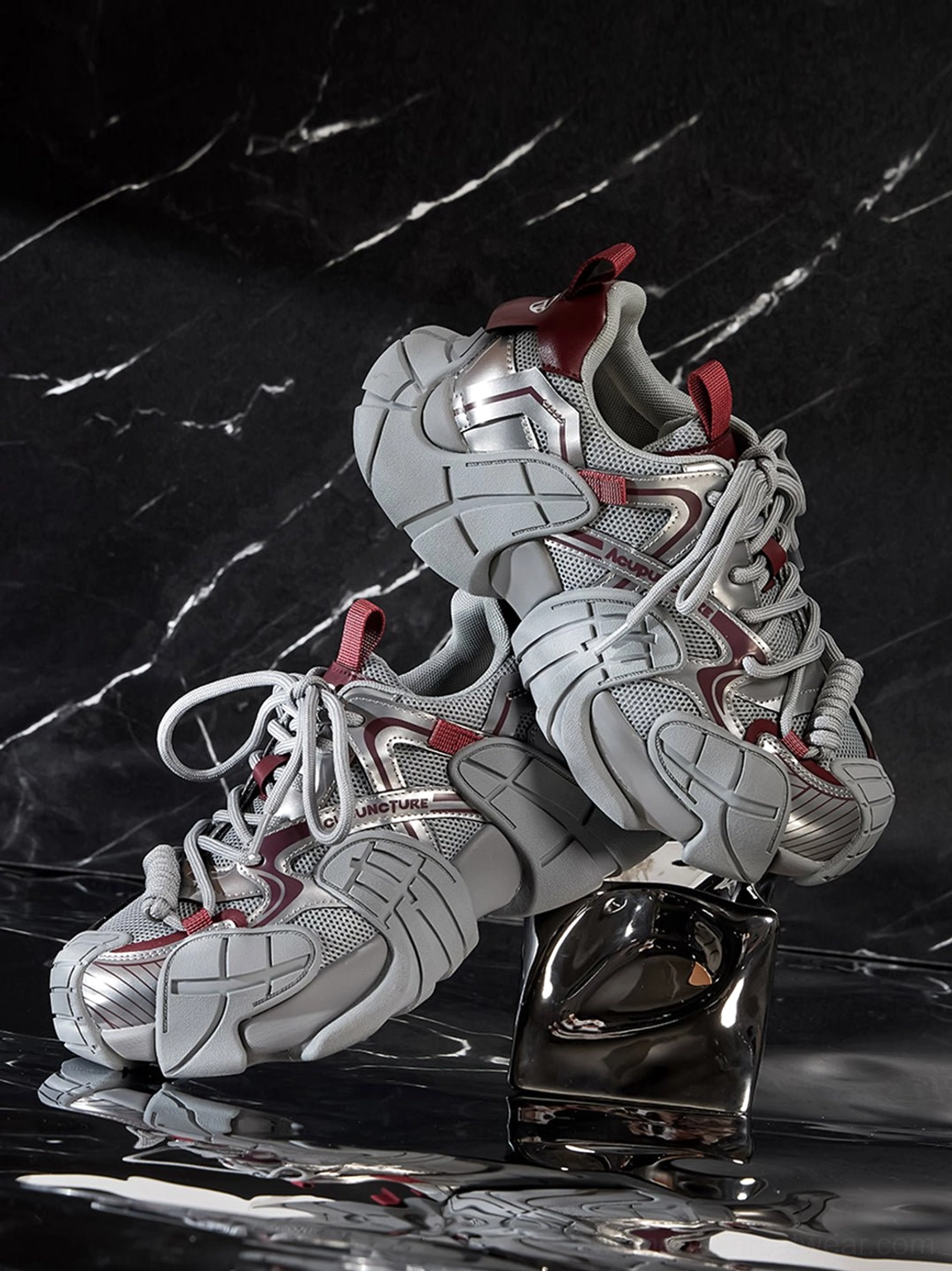Silver cage panel chunky platform sneakers Y2K technical streetwear footwear view