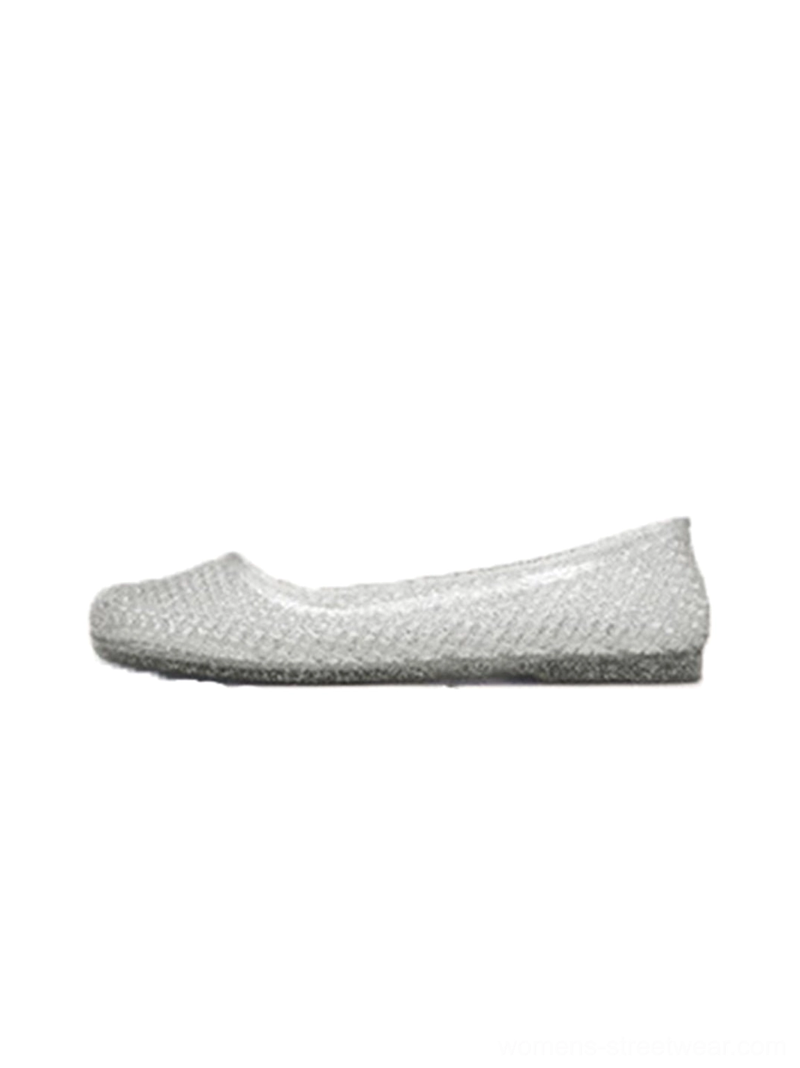 Silver glitter mesh jelly ballet flats with shimmering woven upper for Y2K fashion outfits