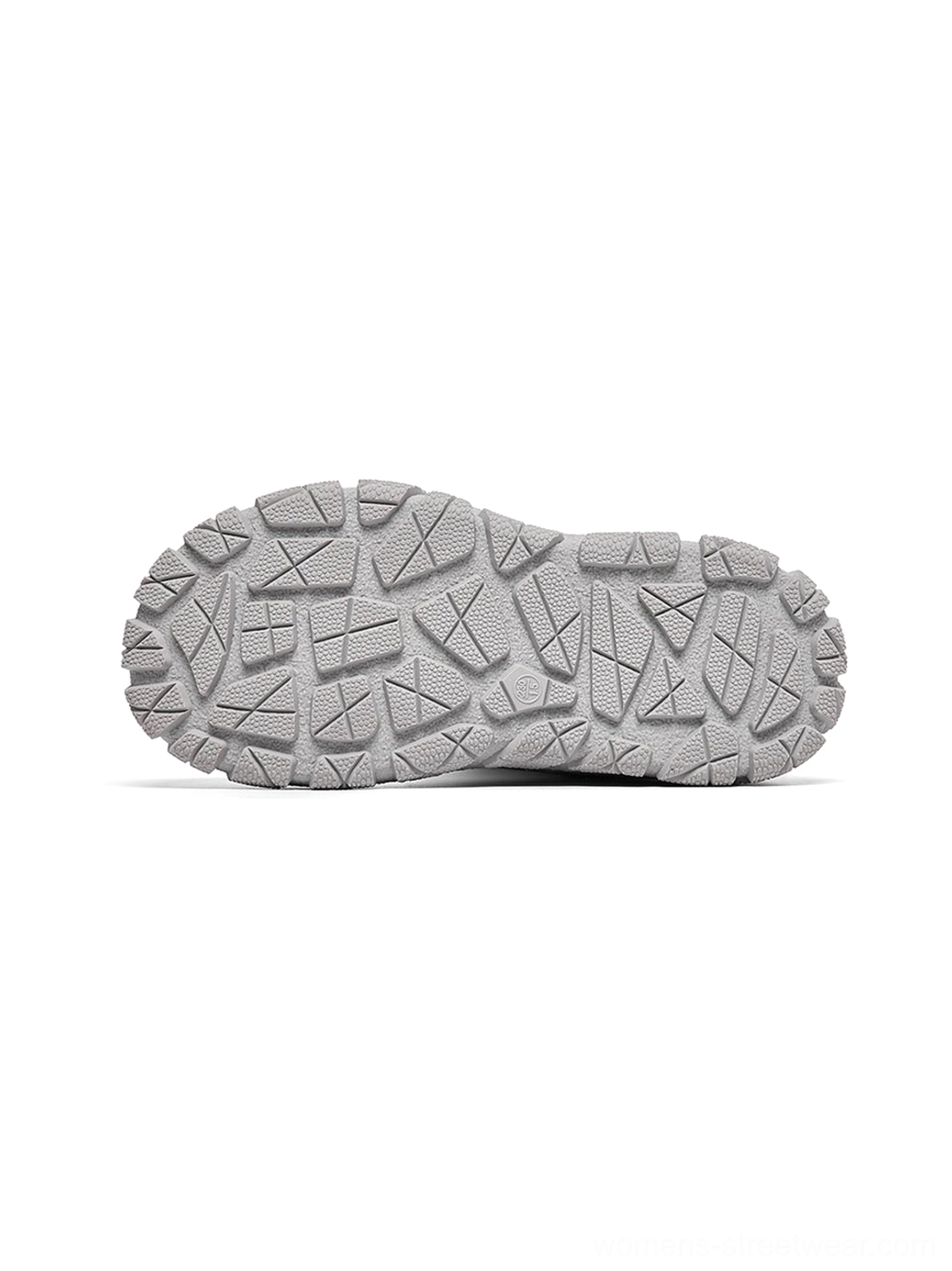 Silver puffer snow boot detail image featuring the mid-calf padded shape and adjustable toggle collar