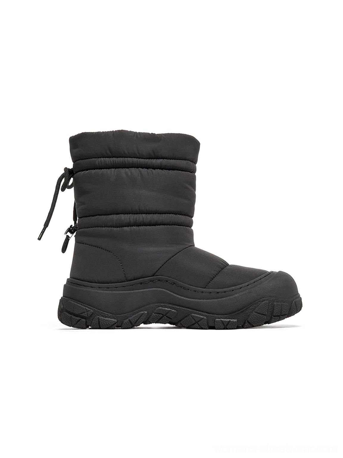 Silver puffer snow boot style with padded synthetic construction and adjustable collar for cold-weather outfits